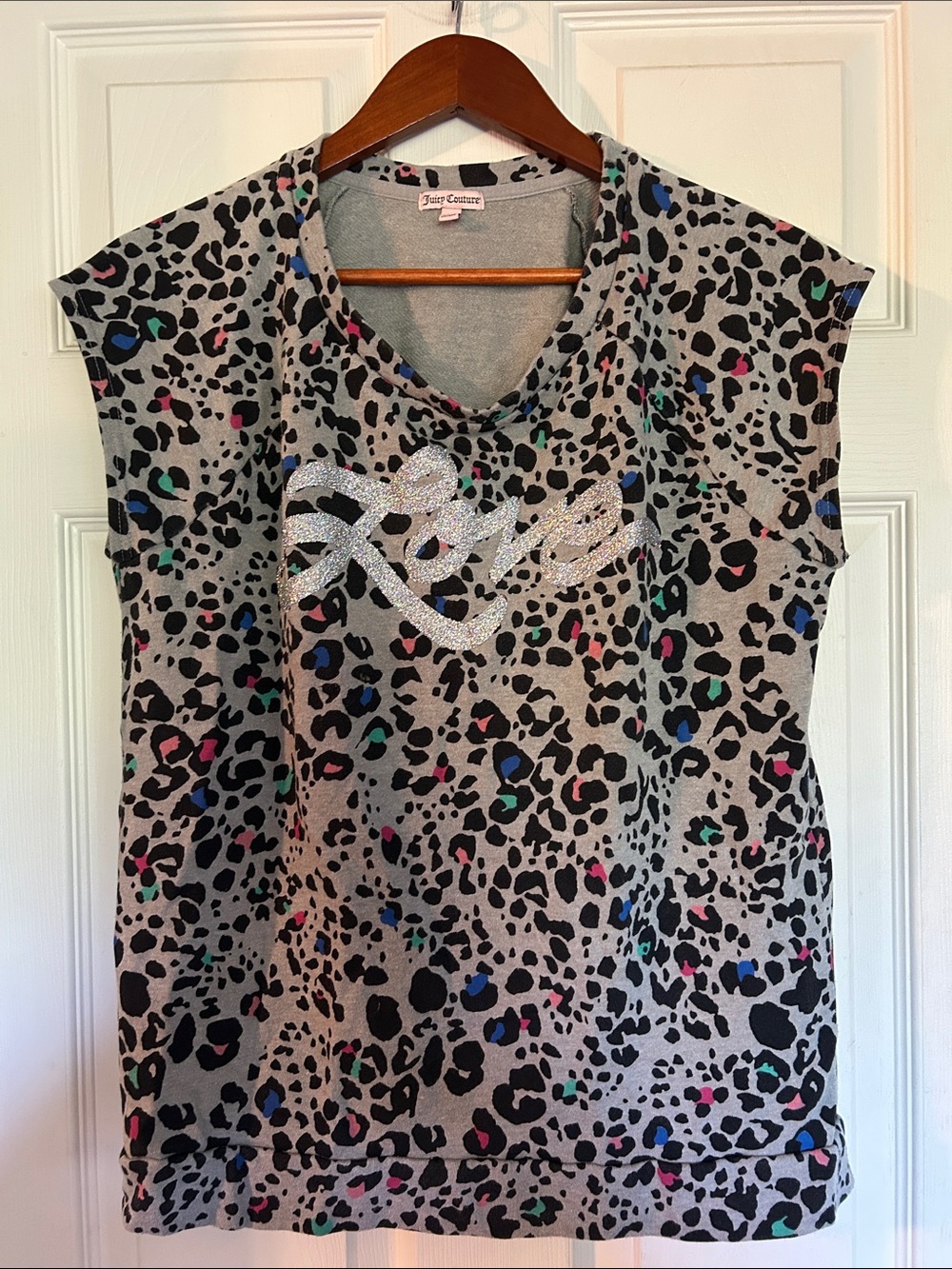Juicy Couture Gray Leopard Tank Top with Multicolor Spots and Glitter Logo